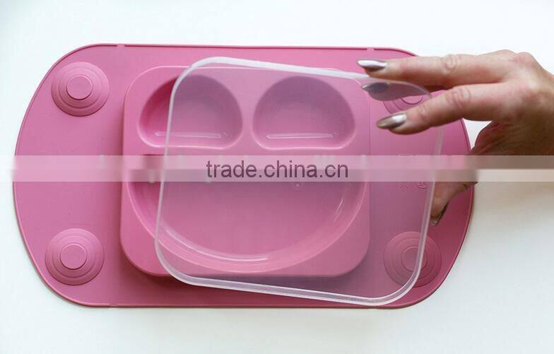 Silicone Mini Portable Baby Suction Plate & Placemat In One With Lid