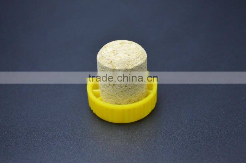 Shiny yellow plastic cap with wooden cork for glass bottle cheap price