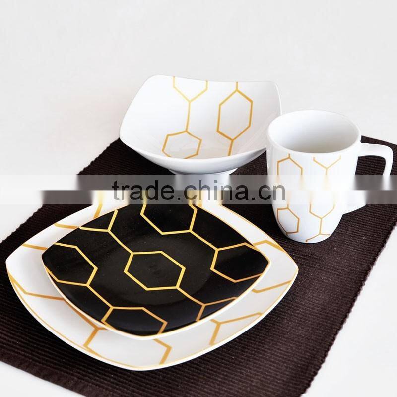 porcelain dinnerware set with gold line and decal,Christmas dinnerware set with gold lines,ceramic dinnerware set with gold line