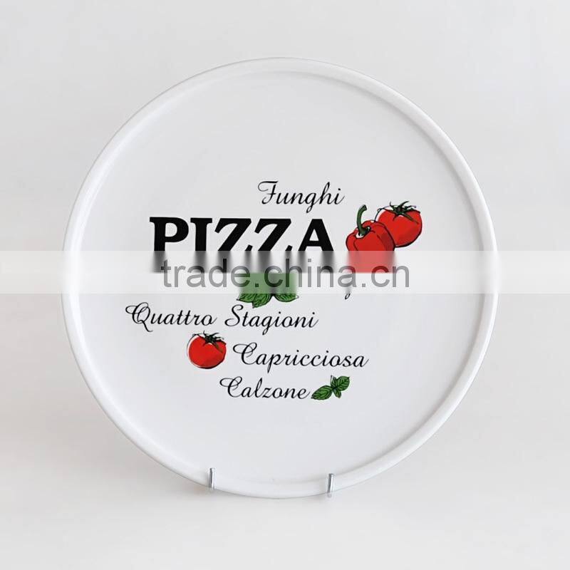 Round Shape Ceramic Pizza Plate with Decal Printing
