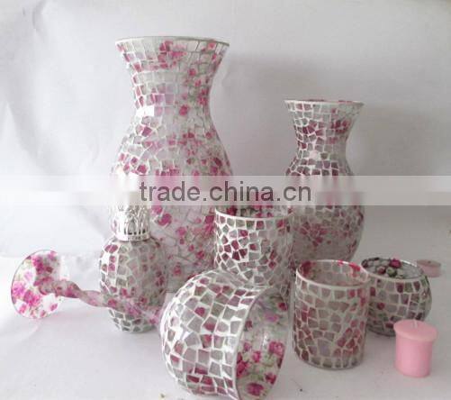 Wedding Ornament Pink Rose Pattern Mosaic Designs Single Cheap Wholesale Glass Flower Vase