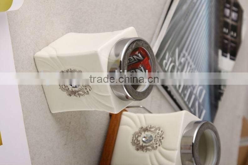 ceramic canister set with stainless lid & wooden stand