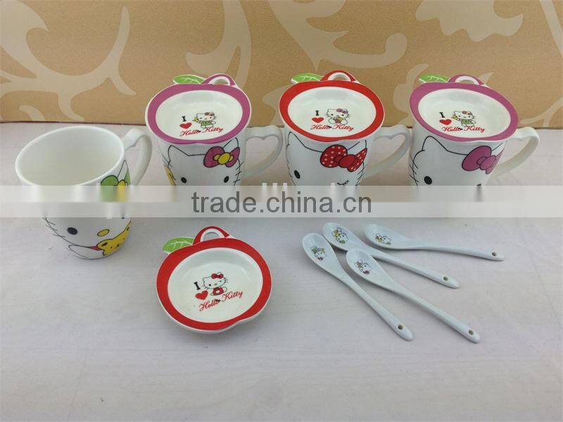 porcelain gift mug cup with lid and spoon gift cup