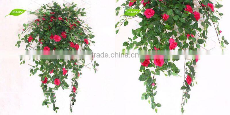 GNW FLV011 Green Leaf Fabric Artificial Hanging Rose Vines Colorful Flowers for Wedding Decoration