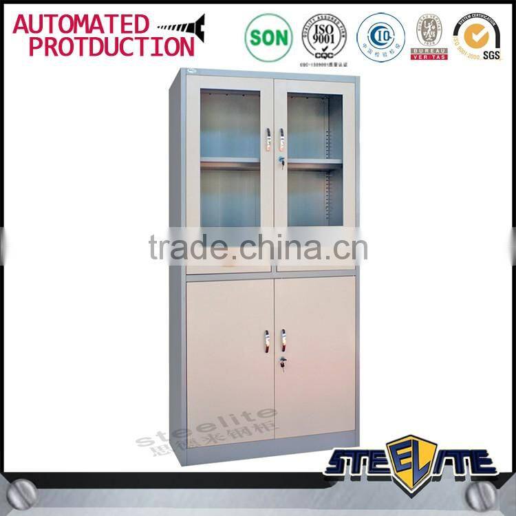 Large metal storage cabinet steel cupboard with half glass doors