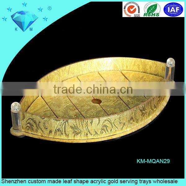 Shenzhen custom made leaf shape acrylic gold serving trays wholesale