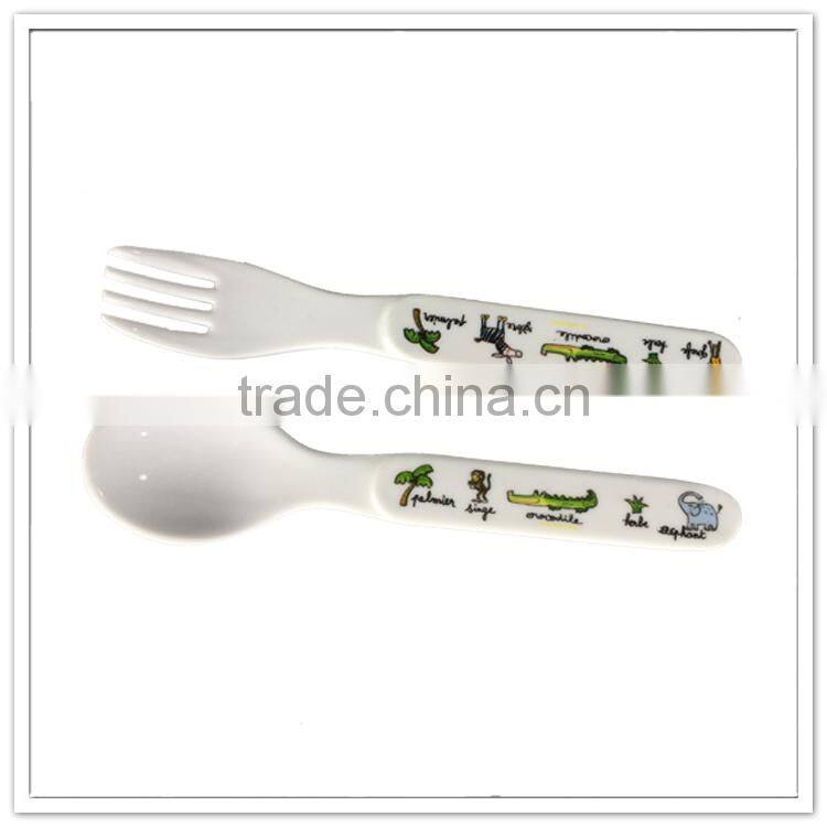 Wholesale BPA free durable superior white external printed melamine spoon and fork for children