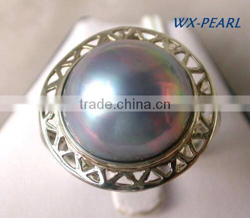 gorgeous big rings design metal fashion antique color pearl ring Tahitian Pearl Ring