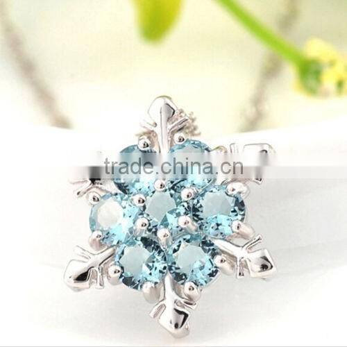 Cheap 2016 new XMAS Gift Blue Crystal Snowflake Frozen Flower Silver Plated Necklace Pendant