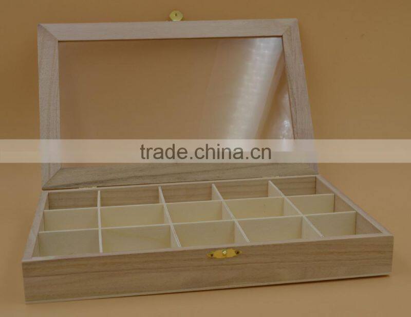 pine wood divided box with clear lid
