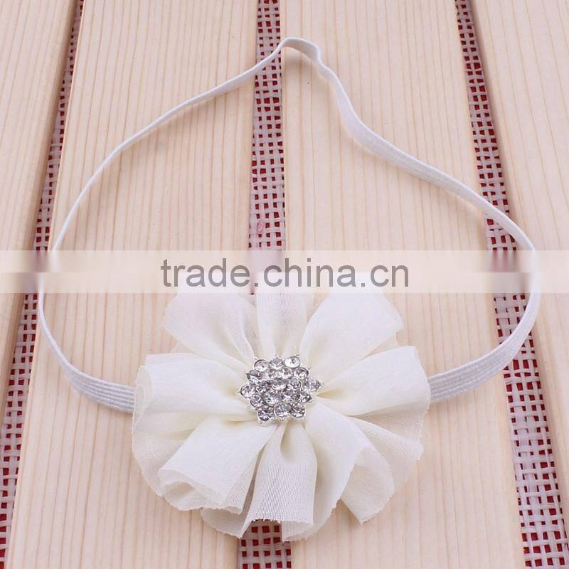 chiffon flower headband with rhinestone center for kids hair accessories