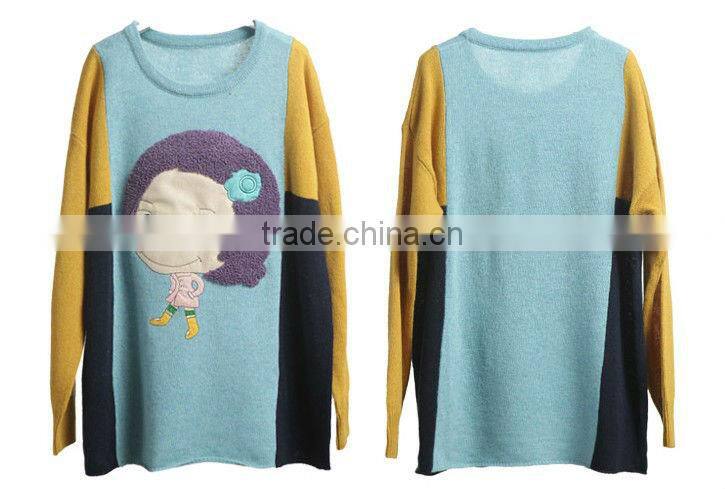 Ladies fashion round neck cute pullover knit sweater for autumn