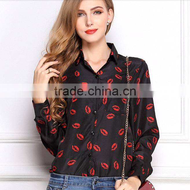 New Fashion Prints Front Short Design Shirts , Irregular Design Women's Shirt