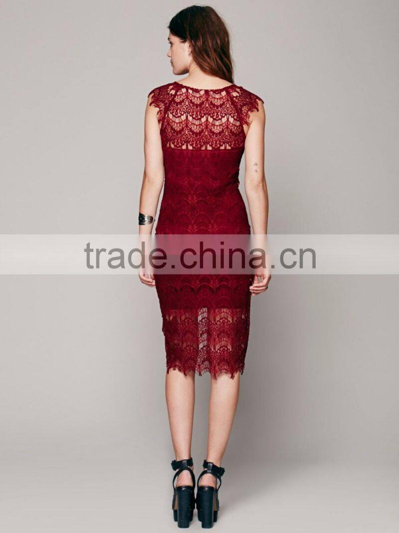 2017 fashion sexy red lace dress half sleeve slim fit women dresses