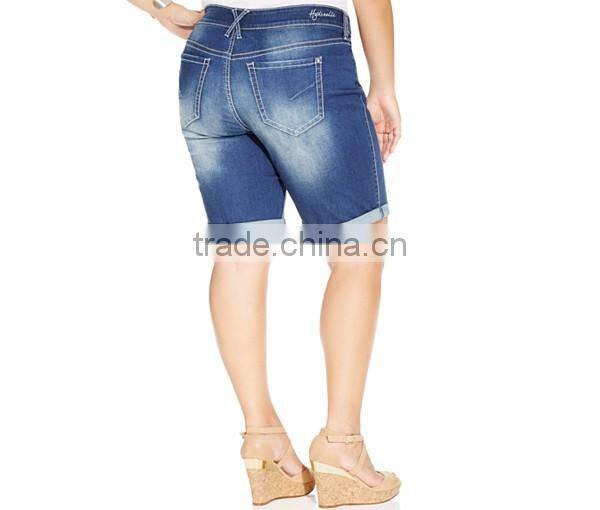 Hydraulic Plus Size Distressed Cuffed Denim Bermuda Shorts, Sammie Wash