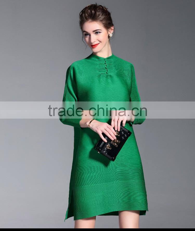 Chinese national style plus size ladies draped dress with buttons