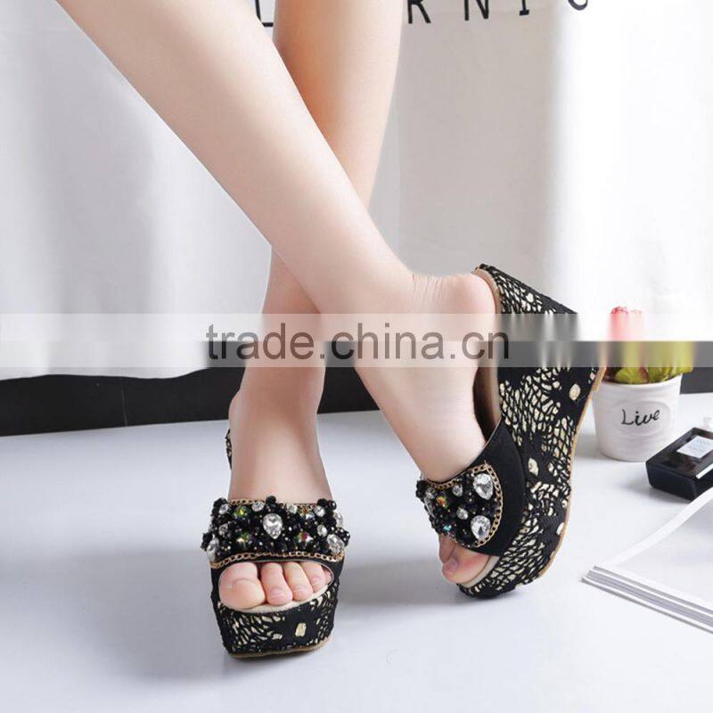 2017 summer style, new style sandals, beaded shoes, lace, lace, chains, beach, Rhinestone slippers, women