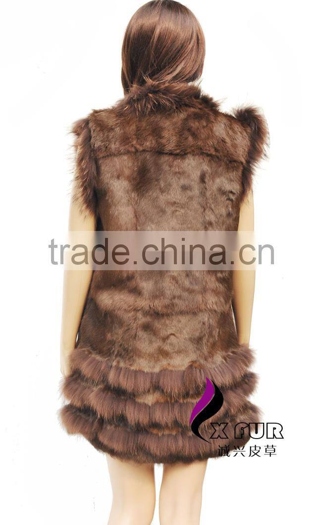 CX-G-B-69C Lastet Designs For Women Rabbit Fur Vest With Raccoon Coat
