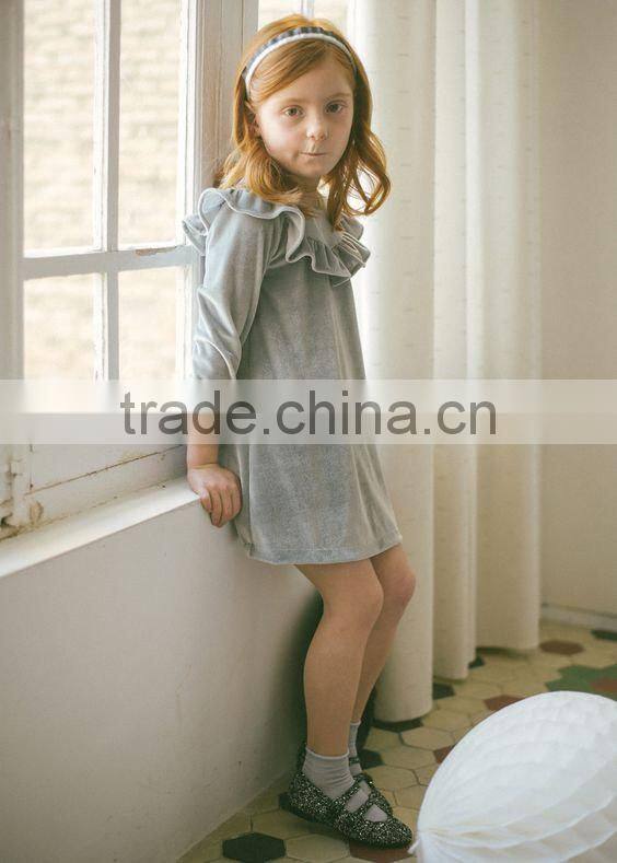 2017 new style long sleeve velour children boutique clothing kids wholesale fancy baby dress