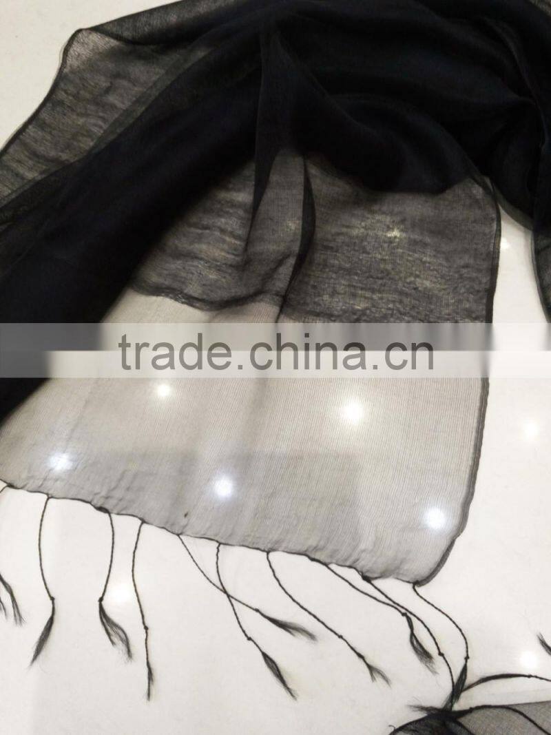 2017 Fashion new arrival lady jacquard plain solid color 2layers silk mixed viscose scarf shawl