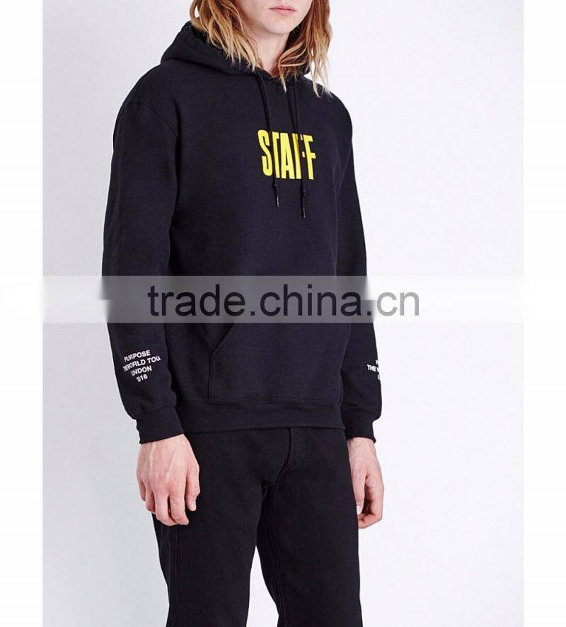 Oversized Men Hoodies Long Sleeves Ribbed Cotton Blends Fleece Logo Print Hoodies Custom Kangaroo Pocket