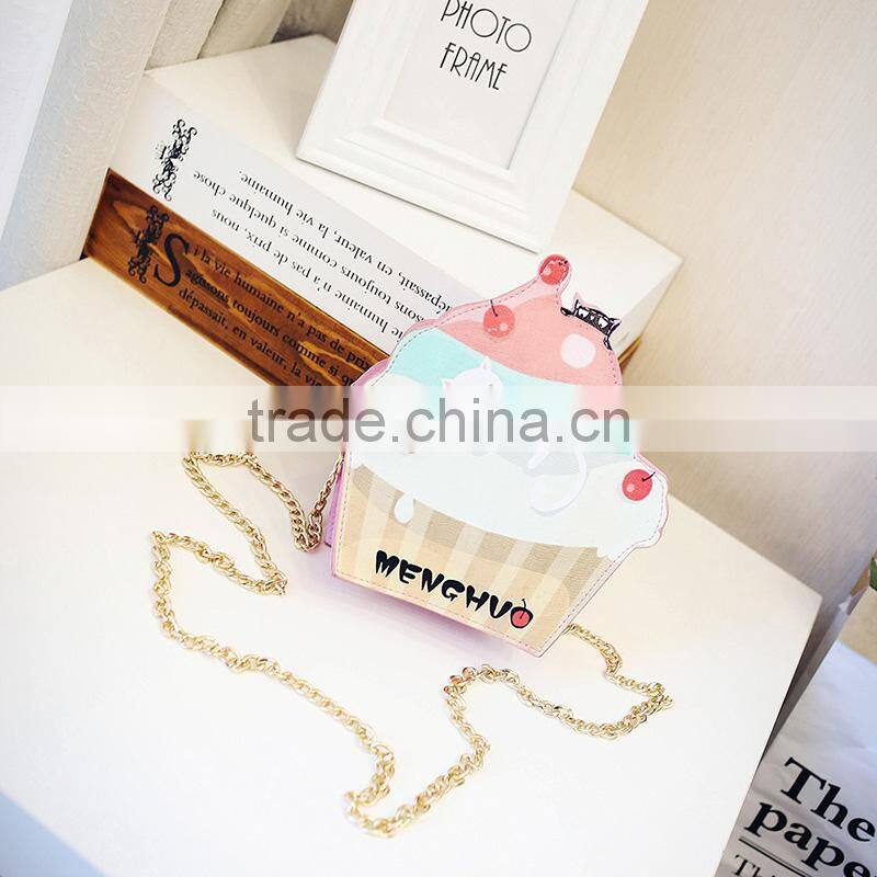 2017 New Cute Cartoon PU Leather Women Ice Small Chain Clutch Crossbody bags Girl Shoulder Messenger bag
