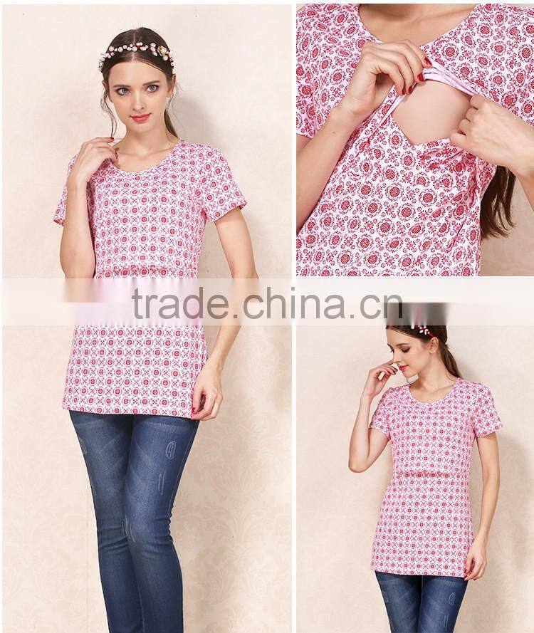 Thin Section Short Sleeve Nursing Clothes Floral Breastfeeding Clothing Cotton Maternity Mother Outdoor Tops