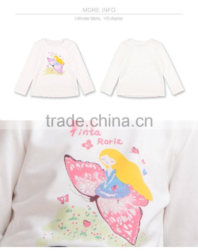 2017 Spring Girls t Shirt With Butterfly Pattern Children Clothing Long Sleeve Pullover Cotton t Shirt