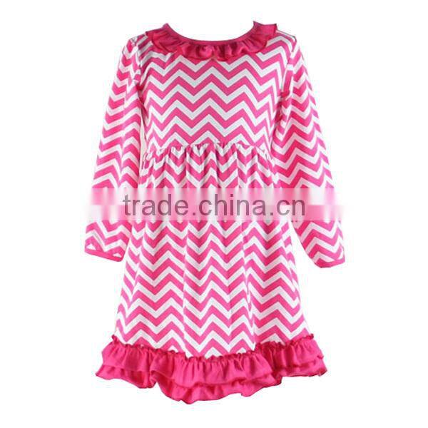 The wholesale chevron ruffle pink Princess clothes girls boutique cotton dress