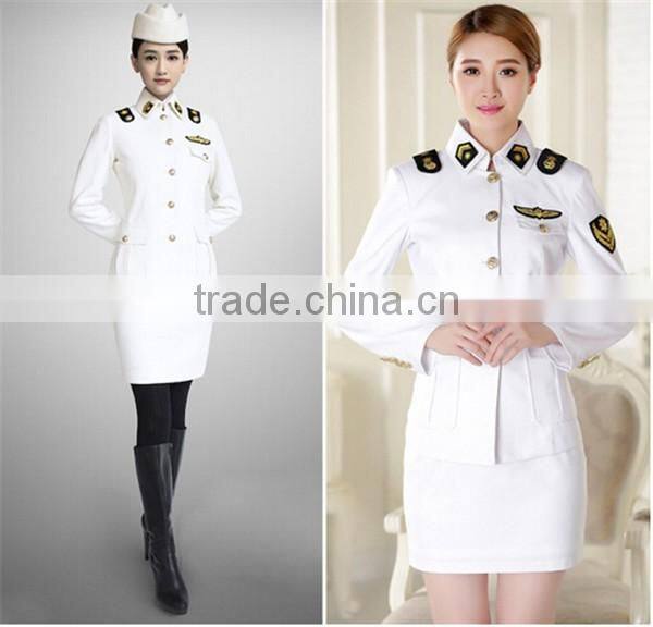 Juqian Long Sleeve winter women Pilot uniform Custom ,Women Airline Uniform skirt suit,White Suits Design Pilot Unform for women