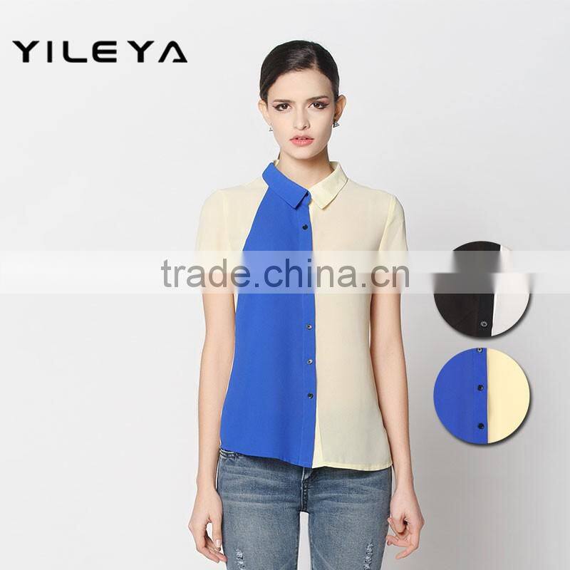 ladies fashion small lapel fashion splicing hit color shirt