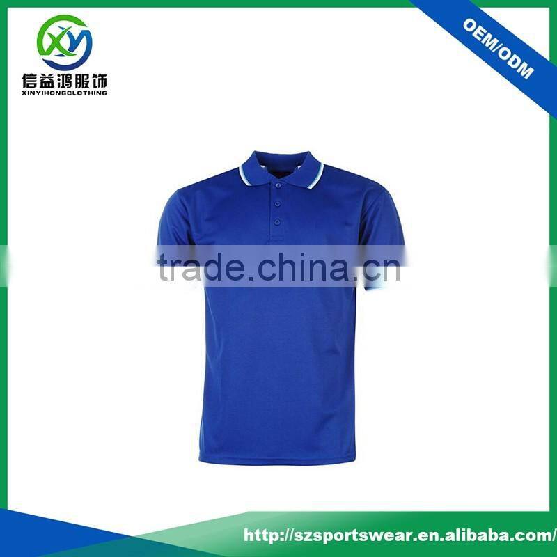 New Style Royal Blue Cotton Spandex Slim Fit Custom Ribbed Knit Collar Golf Polo Shirt
