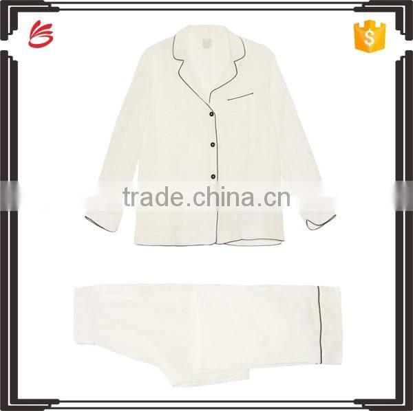 Long sleeve/pants sexy nighty design liner fabric pajamas ladies suit deisgns