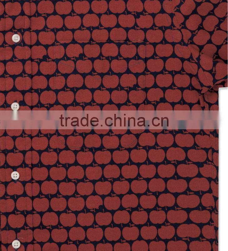 new design cheap Navy/Red Apple Print Vintage Button Down Shirt