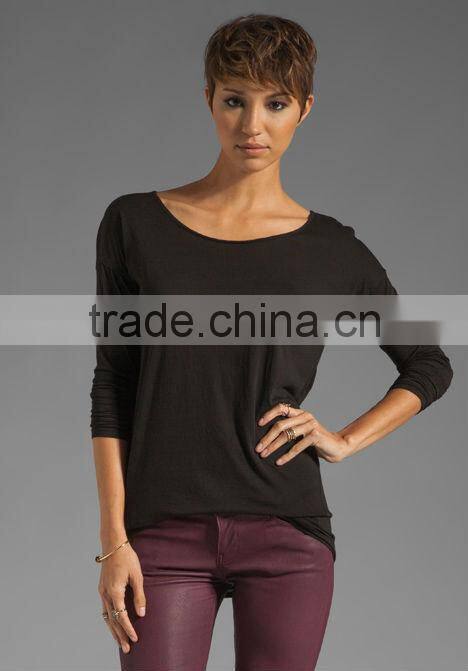long sleeve open boat neck fashion t-shirts