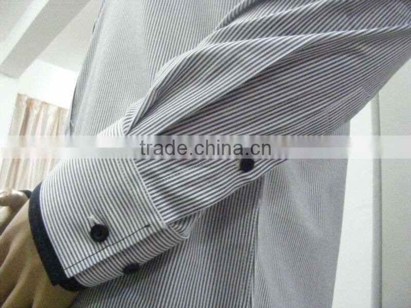 men's double collar contrast color striped dress shirt