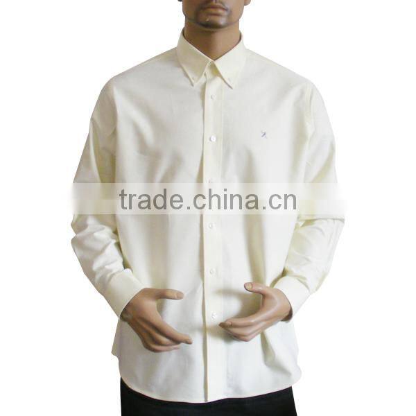 new men's light yellow oxford button-down collar dress shirt with long sleeve