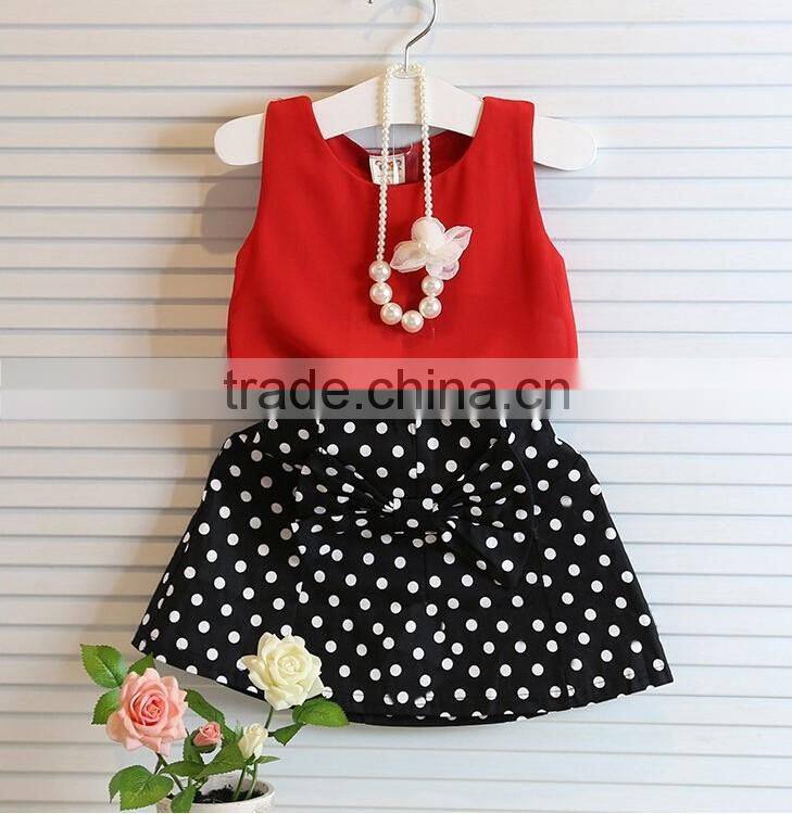 Wholesale Girls Latest Party Wear Suits Design For Baby Kids Boutique Clothing Chiffon Tops + Polka Dot Skirts 2pcs Sets