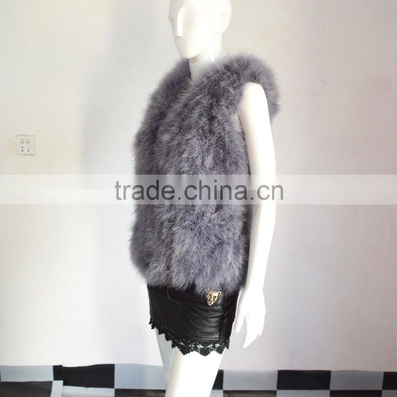 SJ007-01 Top Quality 2017 Fashion Apricot Turkey Feather Vest