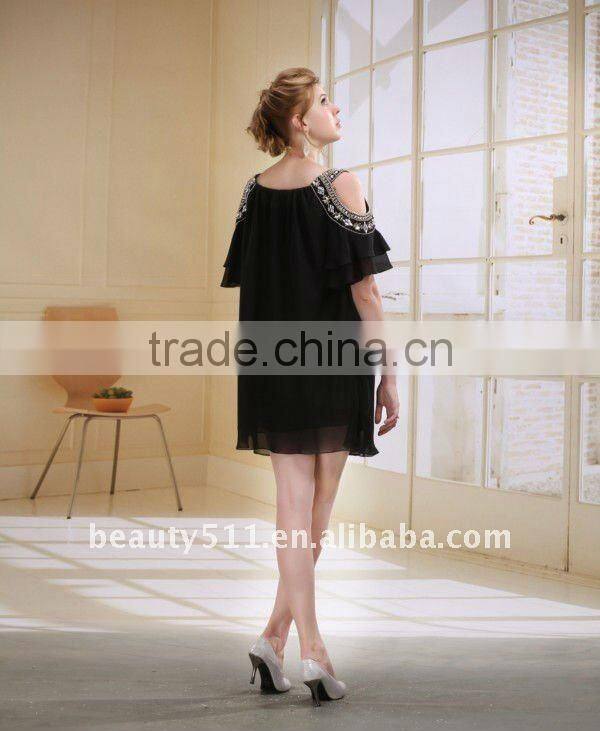 Astergarden New Design Emma Roberts Style Beaded Black Chiffon Party Dress AS032-6