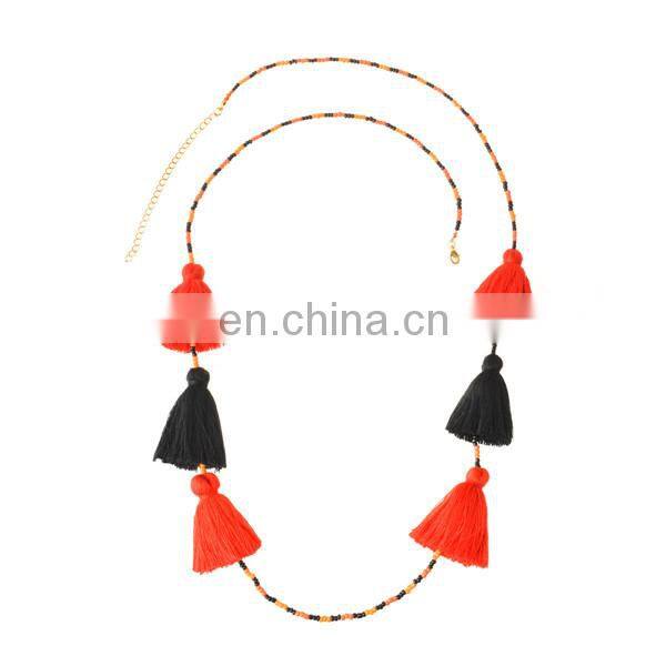 Boho Womens Colorful Long Tassels Pendant Beads Chain Necklace