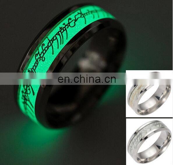 2017 Novel Stainless Steel Retro Scripture Jesus Skull Glow in the Dark Ring Fluorescent Letter Lord of Rings