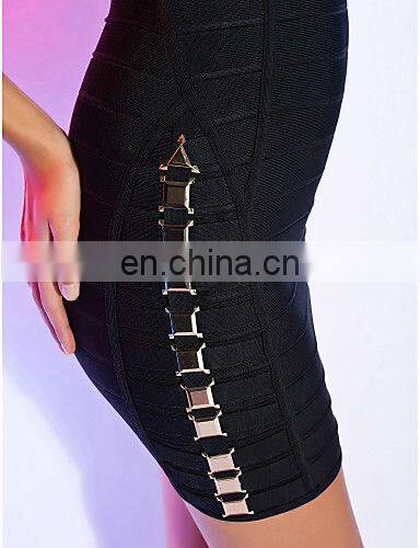2016 metal dress black sexy lace evening dress for party