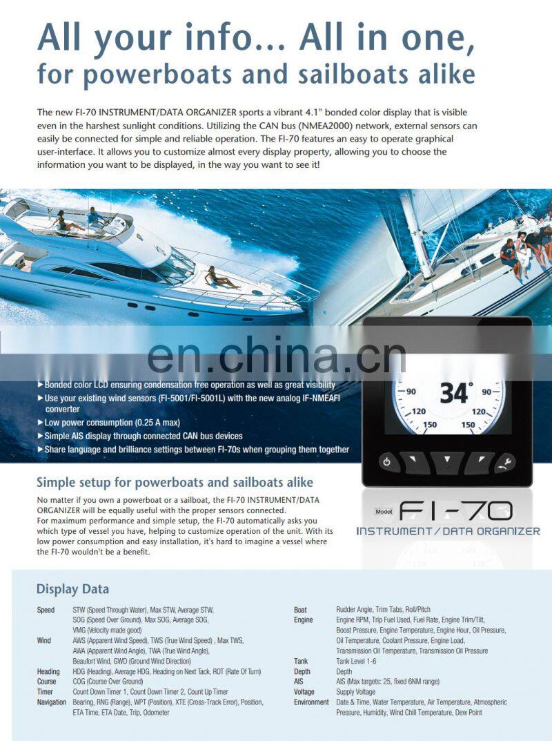 Marine electronics maritime navigation communication FI-70 NAVNET instrument data organizer use can bus network 4.1'' display
