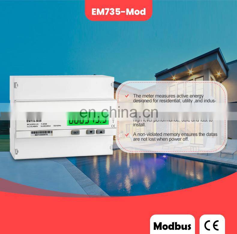 EM735-Mod 3*230/400V 10(100)A three phase din rail install wattmeter programmable energy meter