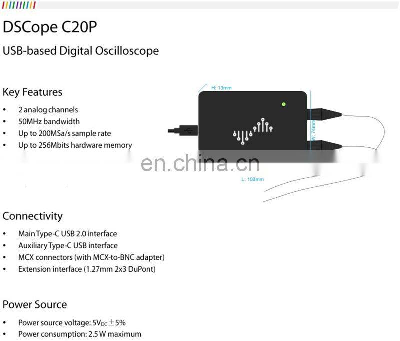 2 Channel Bandwidth 50MHz Sampling Rate 200MSa/s DSCope C20P 200MHz USB Digital Oscilloscope