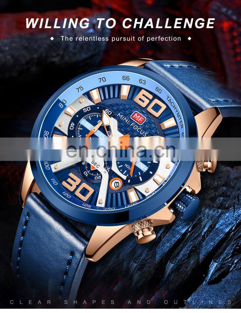 MINI FOCUS MF0336G Fashion Quartz Wristwatches Brand Luxury Men Watches Stainless Steel Leather Strap Sport Watches