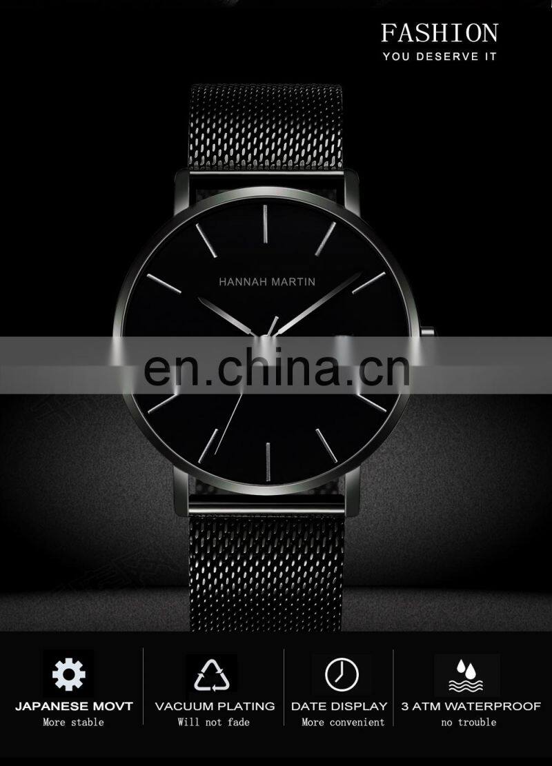 Hannah Martin 151 Classic Design Japan Quartz Waterproof Stainless Steel Fashion Business Thin Watch