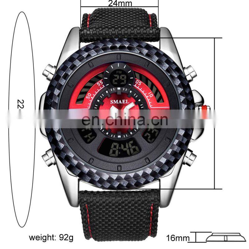 SMAEL 1369 Men's Fashion&Casual Watch Quartz+Digital Movement Nylon Band Business Watch Alarm Date Week