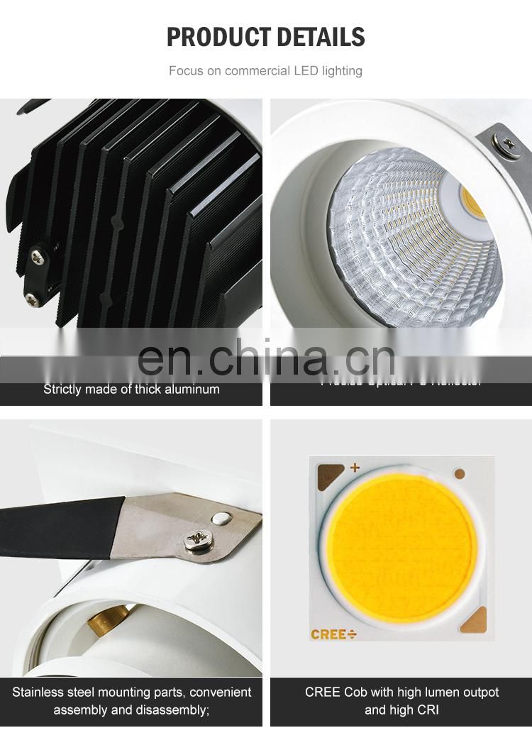 China Manufacturer Aluminum Recessed Mounted Cob 10W 12W Indoor Bedroom Market Led Spotlight